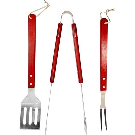 Utensili da barbecue in acciaio inox con manici in legno (3 pezzi)
