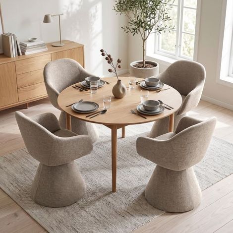 GOEURVANT Tessuto Sedia da pranzo Color Sabbia, Set da 1, girevole 360°, sedia cocoon ergonomica con base imbottita e imbottitura densa (1/5)