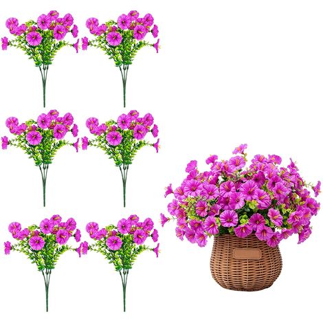 6 Bouquets de Fleurs Artificielles, Fausses Plantes Extérieur en Plastique et Tissu, Résistantes aux UV et Intempéries pour Balcon, Jardinière, Jardin, Porche et Maison, 36 cm (1/5)
