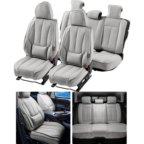 VEVOR Fundas para Asientos Delanteros y Traseros Universales para Asientos de Automóvil, Juego Completo de Asientos, 13 Piezas de Fundas para Asientos de Piel Sintetica, para los Autos, Gris
