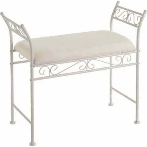 Banquette en métal coloris blanc-beige - Longueur 73 x Profondeur 30 x Hauteur 65,50 cm (1/3)