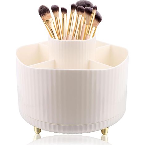 Organisateur Maquillage Rotatif 360°Rotatif Pot a Crayon Rangement Pinceaux Compartiments Organisateur-Blanc 360° 5 Blanc (1/5)
