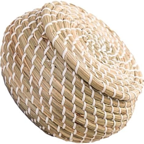 de rangement décoratif tressé en paille avec couvercle grand (1/5)