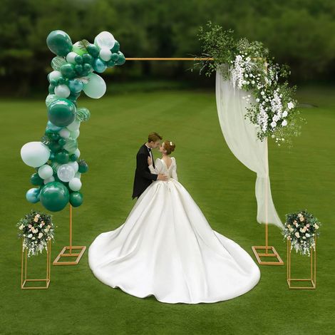 2x2m stand de mariage et 2pcs 242460cm stand de fleurs carré stand de ballons en or avec stand de fleurs, stand de mariage en métal, stand de toile de fond de mariage (1/5)