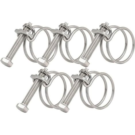 Set mit 5 Doppeldraht-Schlauchschellen, 28–32 mm, Edelstahl 201, universelle Befestigung für Sanitärrohre