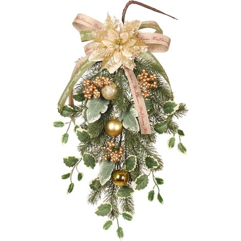 Guirlande De Noël - Décoration Murale Et Porte Intérieure Extérieure - Forme D'Arbre Renversé - 50 x 30 cm - 1 Pièce