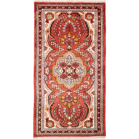 Tapis d'orient 72 x 138 cm, motif oriental traditionnel, en laine nouée à la main, rouge, beige et marron (1/5)