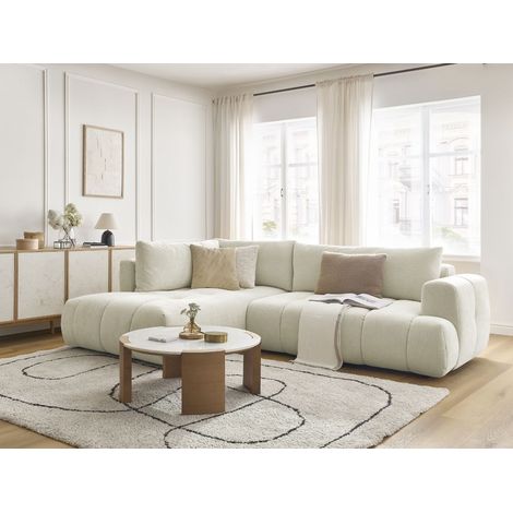 BOBOCHIC - Canapé d'angle L convertible FUJI tissu lisse Angle gauche Beige (1/5)