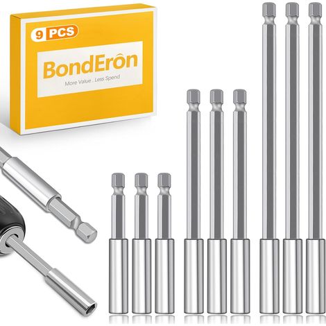 Lot de 9 rallonges magnétiques porte-embouts - 5 cm, 10 cm, 15 cm - Rallonge d'embout longue pour visseuse sans fil et perceuse (1/5)
