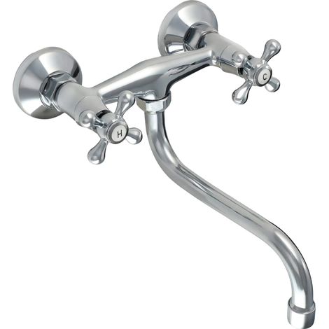 Grifo de cocina, latón cromado, altura del caño de 25,4 cm (10 pulgadas), alcance de 20,3 cm (8 pulgadas), diseño de montaje en pared, control monomando. (1/5)