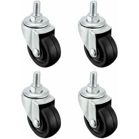 4 roues en caoutchouc de 40 mm, avec tige filetée M8, longueur de vis 15 mm, rouleau universel solide noir, adaptées à divers meubles et équipements industriels