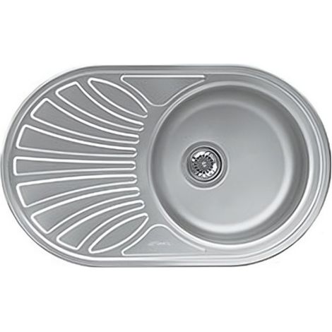 Fregadero empotrado ovalado 1 cubeta y bandeja recogegotas izquierda 78x48 cm - Smeg LMEL77S acero inoxidable (1/3)