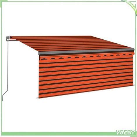 Auvent rétractable avec store - FAFEICY - Rétractable manuel - 3 x 2,5 m - Orange/marron - Aluminium anti-rouille (1/5)