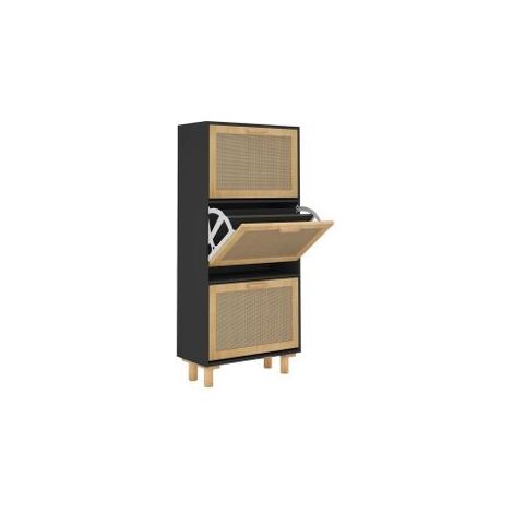Armoire à chaussures en bois er rotin Viba L 52 x H 115cm - Style tendance-Noir (1/5)