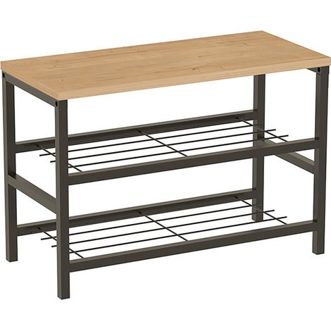 Banc Étagère Meuble à chaussures à 2 niveaux de rangement cadre en acier noir - Longueur 65 x Hauteur 45 x Profondeur 30 cm (1/2)