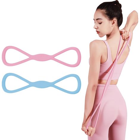 Set mit 2 Widerstandsbändern in Achterform mit Griffen, Silikon-Fitnessbänder für Frauen, elastische Bänder für Arme, Rücken, Brust, Schultern und Beine