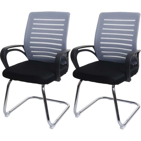 Lot de 2 chaises de conférence HHG-531 piétement luge, charge max. 150 kg tissu/textile, gris (1/5)