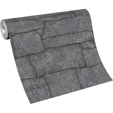 BRICOFLOR Papier Peint effet brique et pierre gris foncé  Papier peint style industriel pour chambre, bureau & plus  Tapisserie intissée grise (1/4)