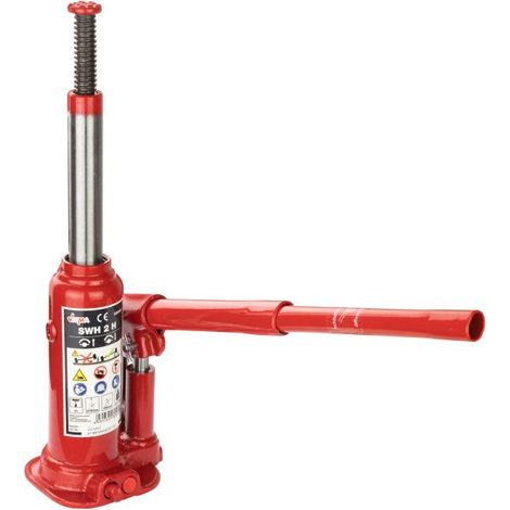 Dema – Cric bouteille hydraulique 2 T – Charge max 2 T – Hauteur levée 172-320 mm – Usage vertical pour ateliers et chantiers