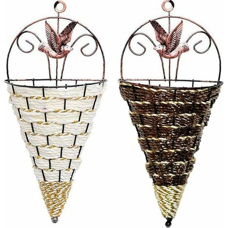 Panier De Fleurs Suspendu, 2 Pièces Vases En Rotin Et Osier, Jardinière Tissée Murale, Jardinière À Panier Suspendu, Ornement De Support Cône, Pour La Maison Jardin Couleur Aléatoire Hauteur: 30cm, La (1/5)