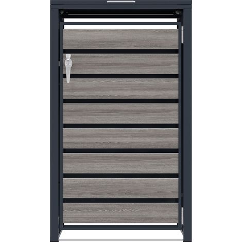 Armario Metálico para Cubo de Basura 240 L Antracita y Efecto Madera Gris con Cerradura, Tapa Asistida y Soporte Desodorizante (1/5)