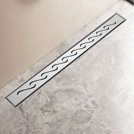 Caniveau Douche Italienne - 80 cm Modèle S sortie d'eau flexible - Acier Inoxydable Caniveau de Sol à l'italienne Grille, Drain de Douche Extra Plat avec Pare-odeur et Passoire à Cheveux
