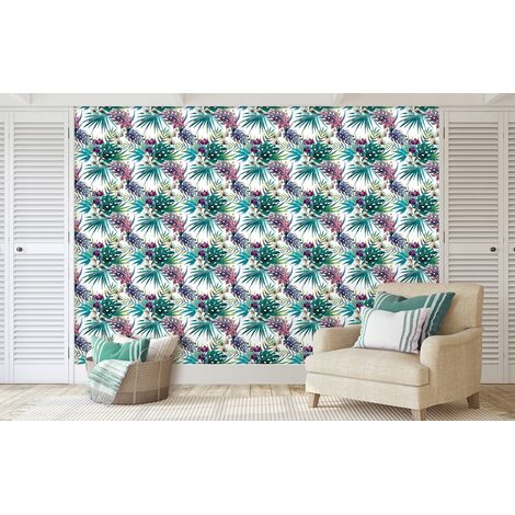 Wallarena Vliestapete Tropische Blätter Blumen 3D-Optik, für Wohnzimmer und Schlafzimmer, 10 m x 50 cm – inkl. Kleister & Anleitung