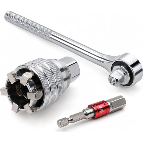 Ensemble de 3 pièces : clé à douille universelle réglable et adaptateur hexagonal 3/8 po — Idéal pour le perçage et le vissage (1/5)