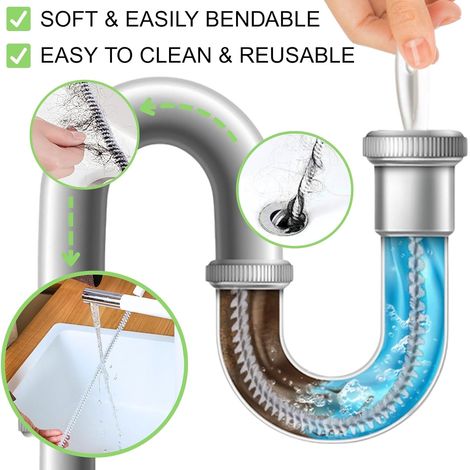 Set di 3 spazzole per la pulizia degli scarichi, spazzola flessibile da 45 cm per la pulizia di lavandini, ideale per disostruire tubi e scarichi, strumento per la pulizia degli scarichi di bagno e cu (1/3)
