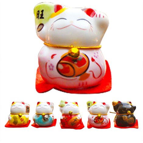 Ces 5 figurines de chats porte-bonheur, mignonnes et colorées, aux lignes douces, conviennent parfaitement aux voitures, aux bureaux et aux étagères.