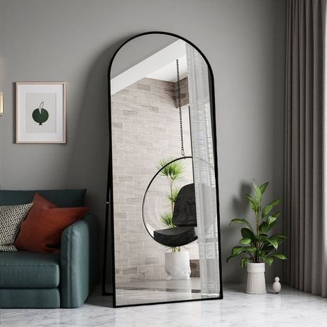 Freistehender Spiegel - 180x80cm - Schwarz - Aluminium - Gehärtetes Glas