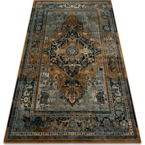Wollteppich POLONIA ALHAMBRA Ornament, Rahmen cognac  yellow 235x350 cm