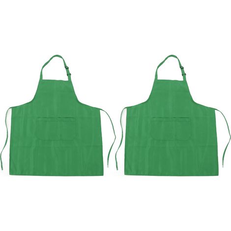 Tablier de cuisine imperméable 2 pièces en polyester coton avec poche réglable et respirant pour barbecue et cuisson vert (1/5)