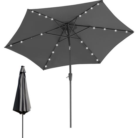 Randaco LED Sonnenschirm 2,7 m – Stabiler Balkonschirm mit Licht, UV-beständig, grau