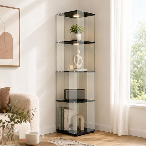 Vitrine en verre rotative à 360° debout avec LED 4 étagères 160 cm (1/5)