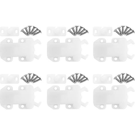 [Möbelzubehör] 6 selbstverriegelnde Schubladen-/Schrankriegel aus Nylon mit Rückprallmechanismus, weiß, 6er-Pack – 4 x 6 cm, langlebig, einfach zu montieren, ohne Griffe
