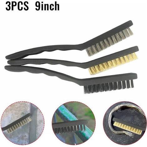 Brosse métallique à main, ensemble de 3 pièces, élimine la rouille, brosses en acier et en Nylon, Surface propre, en laiton, poils e (1/3)