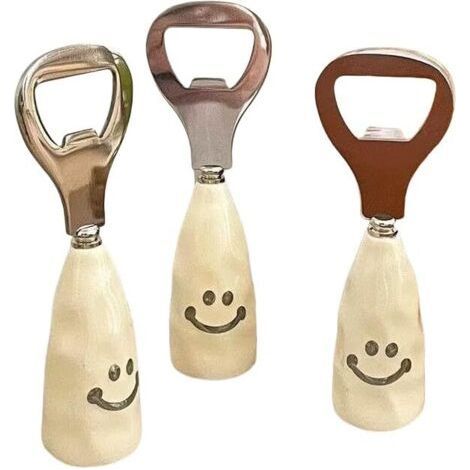 Stainless Steel Bottle Opener with Ceramic Base, Cute Smiley Face Design, Fun and Decorative (1/5)