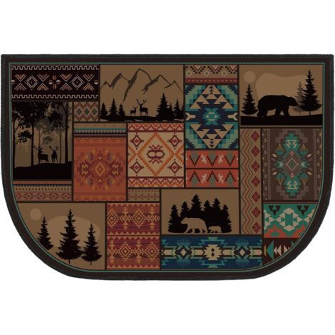 Tapis de cheminée, tapis ignifugé de style chalet du sud-ouest, adapté aux poêles à bois et aux cuisines (design classique, 31 x 47 pouces) (1/5)