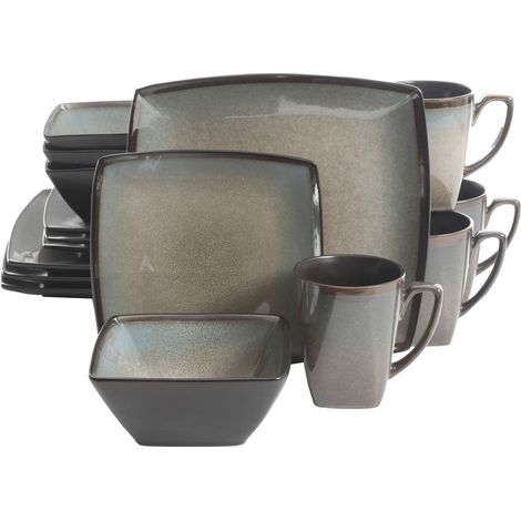 Service de table carré pour 4 personnes Lot de 16 Taupe (1/5)
