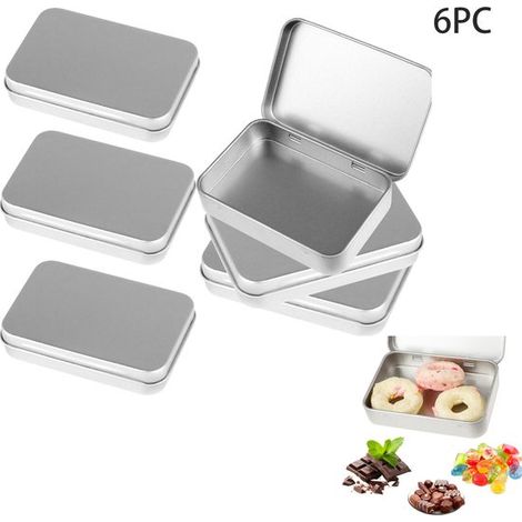 Ensemble de 6 boîtes de rangement rectangulaires pliables, boîte de rangement argentée, pilulier, petit bocal en verre vide avec couvercle, porte-bonbons (1/5)