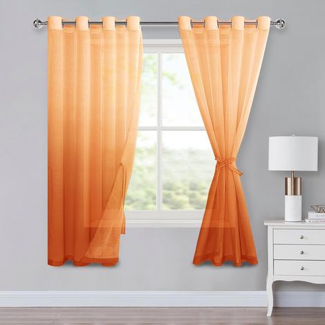 Rideaux en voile avec œillets, rideaux dégradés, rideau Sheer Ombre, lot de 2 pour la chambre à coucher et le salon, rideaux à passants avec tringle à rouleau H160xL140cm Orange (1/5)