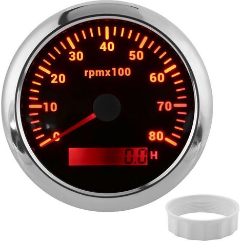 85-mm-Drehzahlmesser (08000 U/min), 7-farbige Hintergrundbeleuchtung, IP67 wasserdicht, Zeigertyp, für Boote, Wohnmobile, 932 V, Schwarz-Crezuo