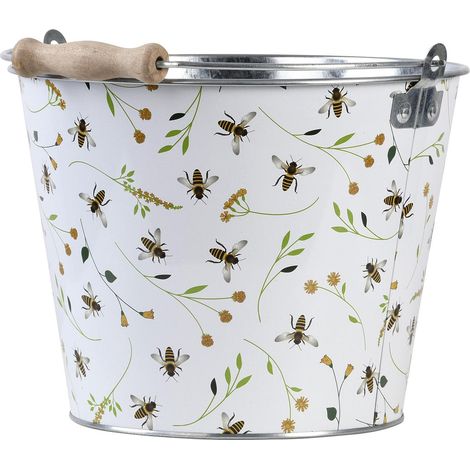 Seau avec motif abeille en acier - Blanc - L 26,3 x P 24,3 x H 19,8 cm - Livraison gratuite (1/5)