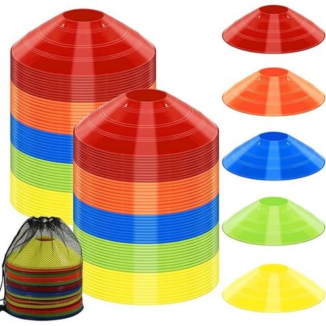 Lot de 15 cônes d'entraînement, disque agility polyéthylène, sac transport inclus, marquage terrain football basketball intérieur extérieur (1/5)