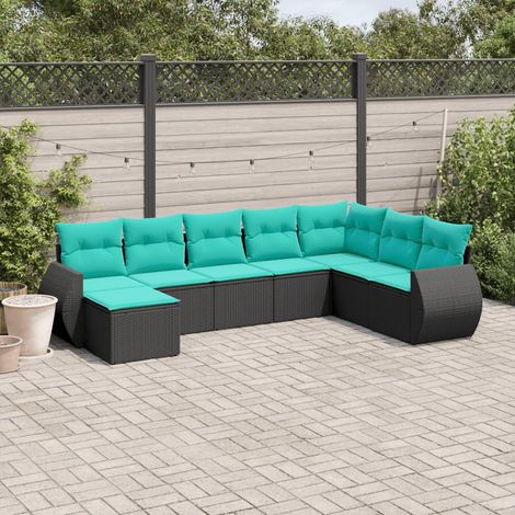 vidaXL Salon de jardin 8 pcs avec coussins noir résine tressée (1/5)