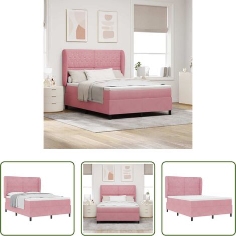Matratze - Boxspringbett mit Matratze mit Kopfteil Rosa 190 x 140 cm Samt (1/5)
