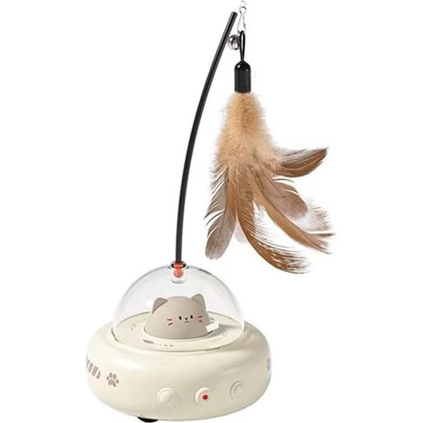 Jouet laser pour chat – Rechargeable – 2-en-1 laser et plume – Détection d'obstacles – Rotation 360° – Créme (1/4)