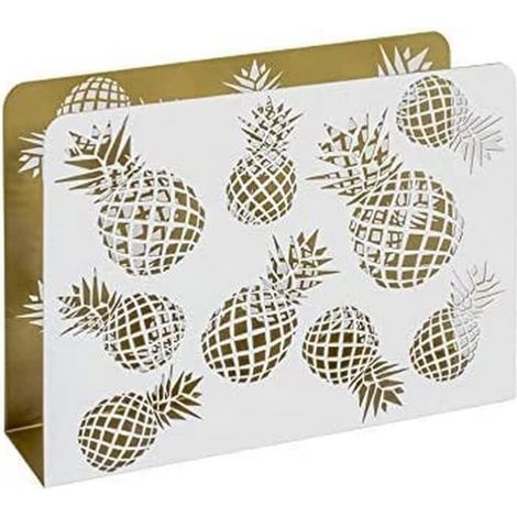 Porte-journaux doré et blanc, porte-revues, panier à magazines en métal avec motif perforé en forme d'ananas - Dimensions : L 35 x H 26 x P 10 cm, Style : Moderne (1/5)