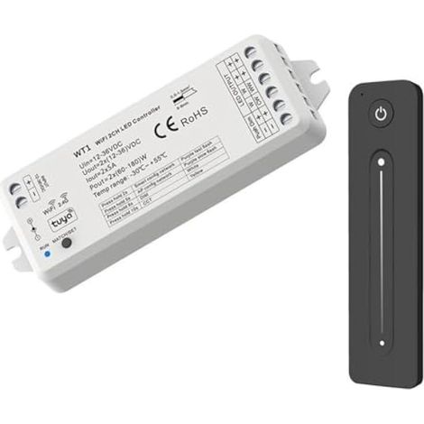 Tuya Variateur d'intensité LED 12-36 V 2 canaux avec télécommande sans fil 2,4 G RF pour bande LED monocouleur (1/5)